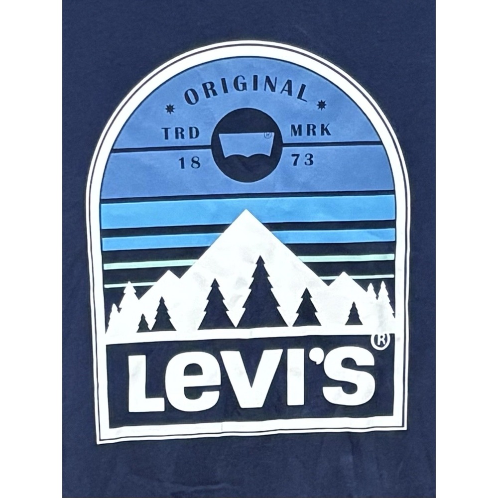 Levi's Graphic Crew Neck T-Shirt Mens XXL Blue Long Sleeve Cotton Casual Tee